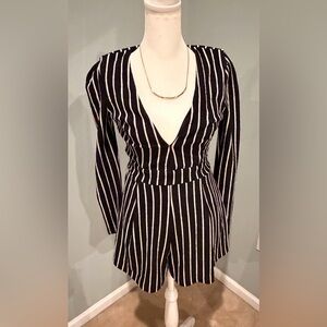 Striped Black & White Long-Sleeve Romper
